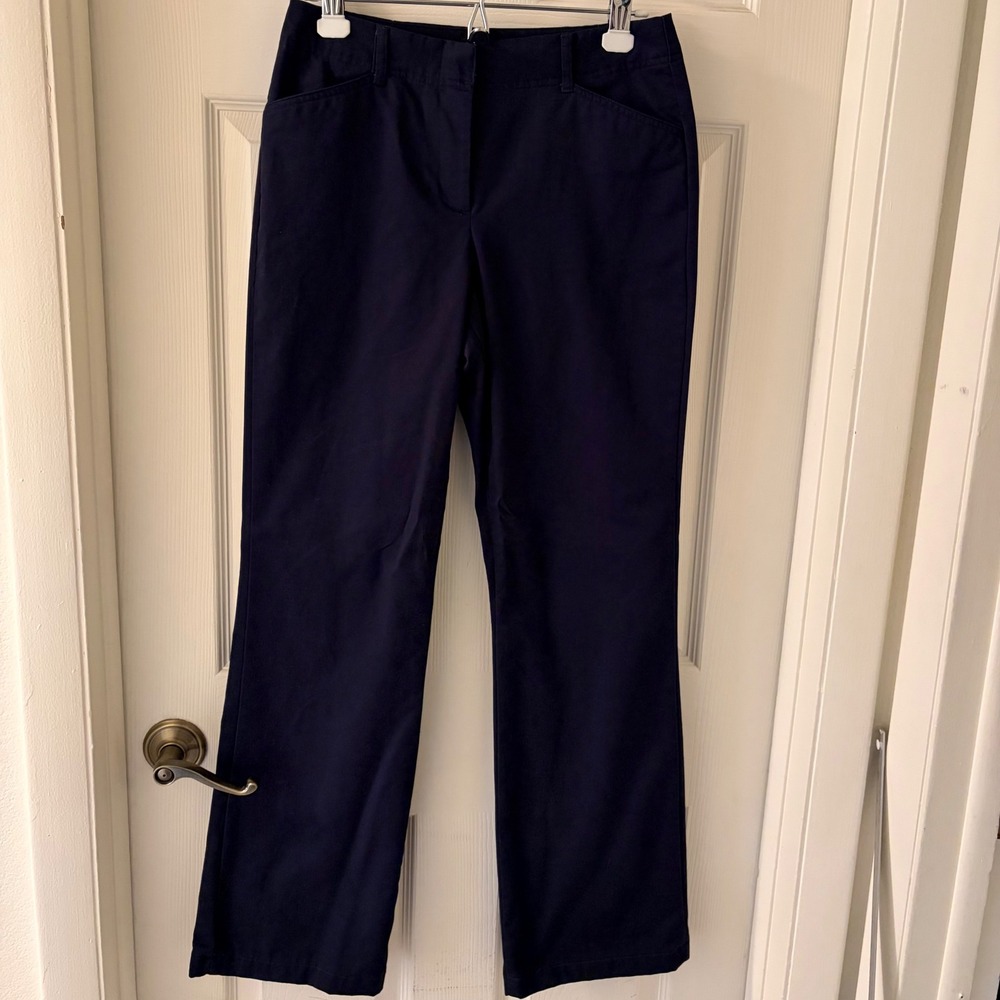 Lands End Wms Sz 4 Navy Dress Pants Straight‎ Leg Work Office Career Stretch EUC